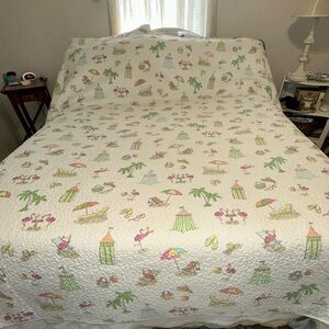 Vtg Rare Pottery Barn Kids Quilt Beach Party Full Queen Size comforter 84x84